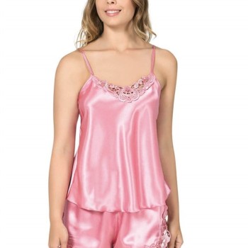 Arias Closet Koyu Pembe Saten Babydoll Şort Takım